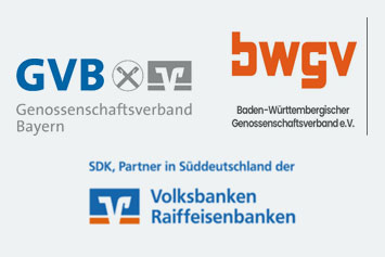 Logo der Volksbanken und Raiffeisenbank und Verbände mit genossenschaftliche Prinzipien.