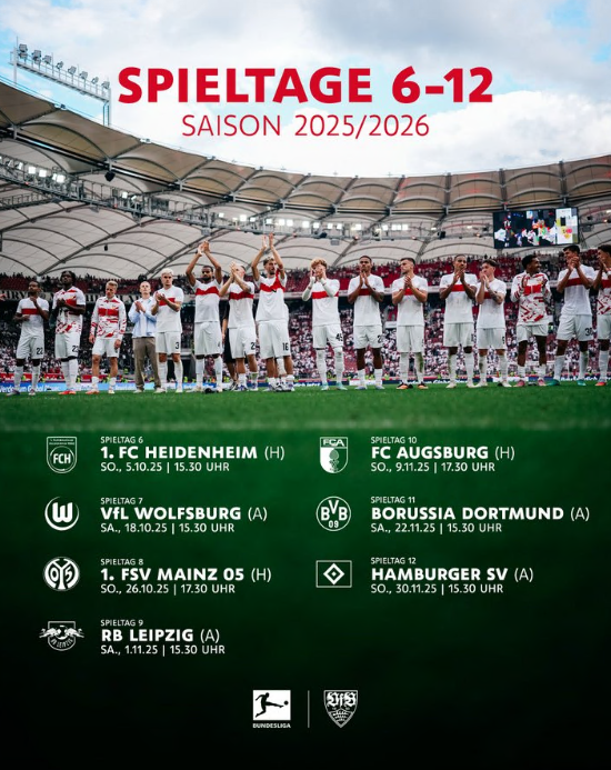 Die Spieltage 6-12 der Saison 2025/2026 der VfB-Heimspiele